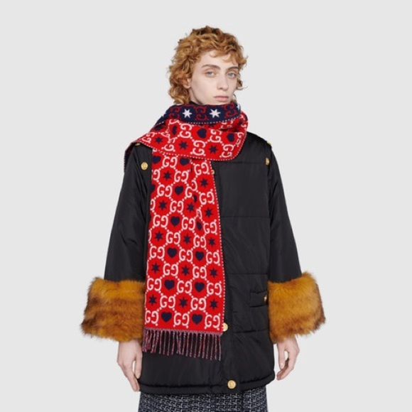 NWT Authentic Gucci Star & Heart GG Wool Scarf - Picture 1 of 7